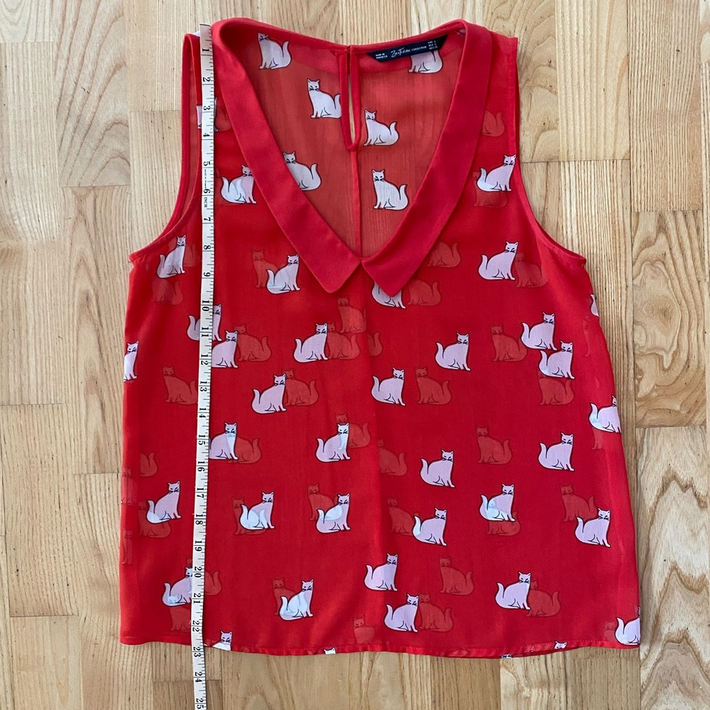 ZARA Red Cat Print Sleeveless Blouse - Picture 8 of 9